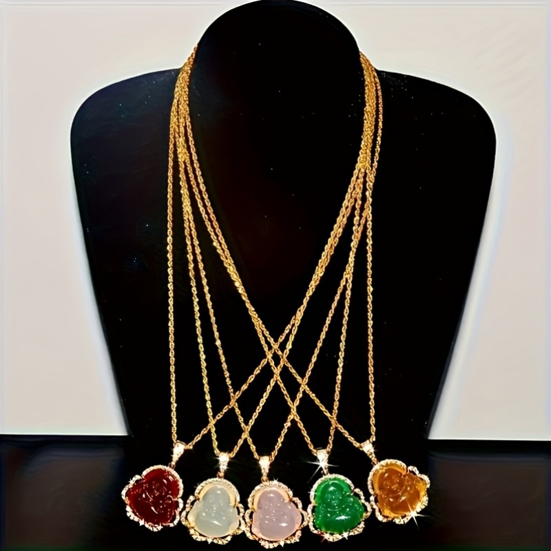 Hip-hop Glass Maitreya Pendant Necklace